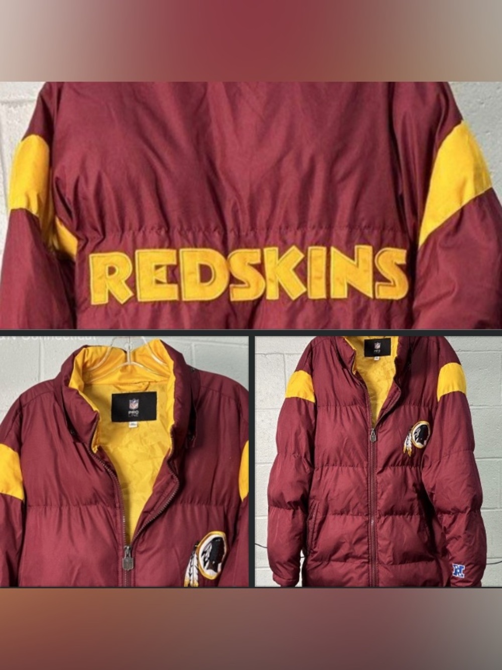 Vintage 90s NFL Pro Line Men's Washington Redskins Puffer Jacket Burgundy XL